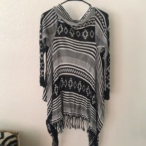 Aztec print knit poncho